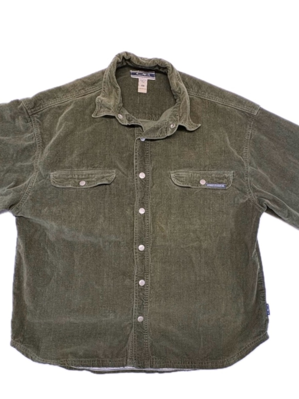 Vintage OP Olive Green Casual Snap Down Long Sleeve Size Large